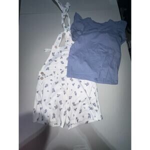 Jessica Simpson Girls Floral Short Overalls Romper Blue Ruffle Top Size 7 8